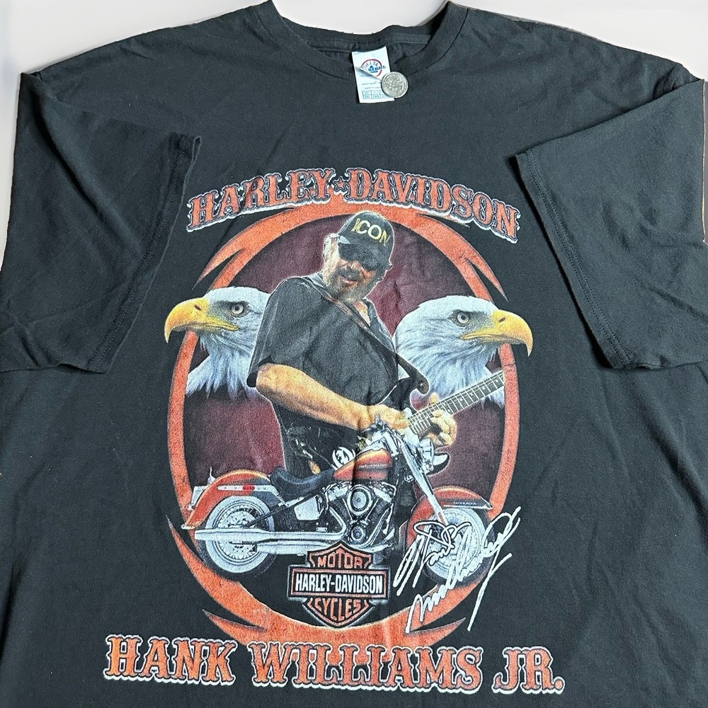 Vintage Harley-Davidson Hank Williams Jr Shirt Mens XXL Black Eagle Motorcycle